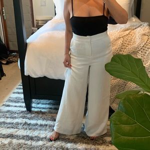 High waisted white wide leg trouser